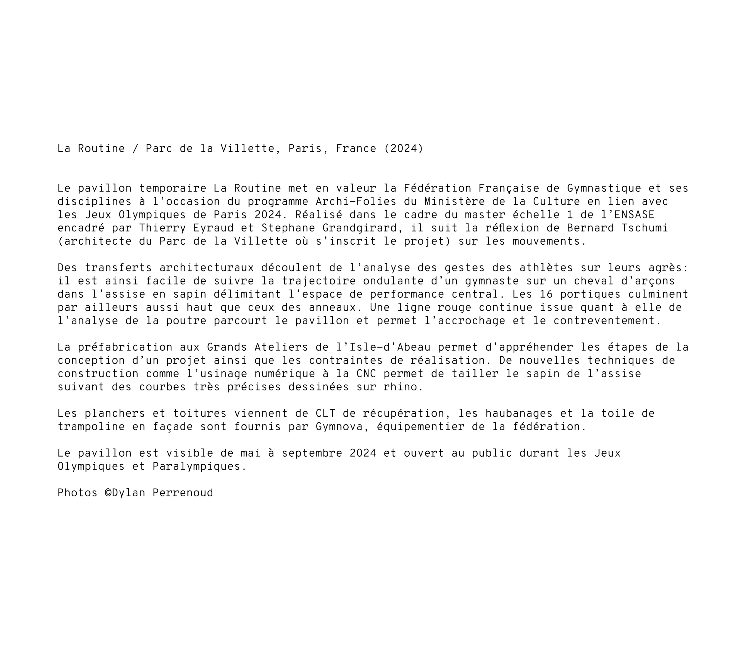 Pavillon LA ROUTINE - Archi-Folies 2024 - Texte Pavillon LA ROUTINE - Archi-Folies 2024 - Texte